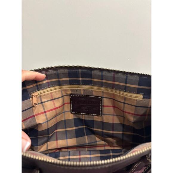 Pendleton Brown Leather Handbag Purse Satchel Plaid Interior - Picture 7 of 8